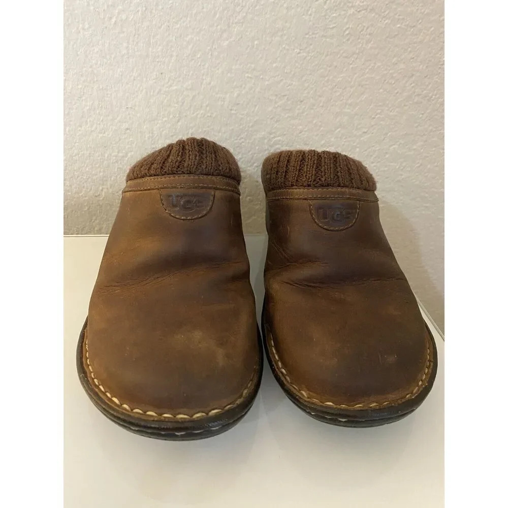 UGG Gael 3085 Brown Distressed Nubuck Leather Mules Wedges Slides Size 8 Used - Picture 3 of 16